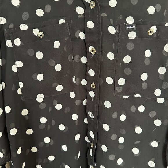 Hurley Black and White Polka Dot‎ Womens Long Sleeve Blouse Size Large - Picture 3 of 7